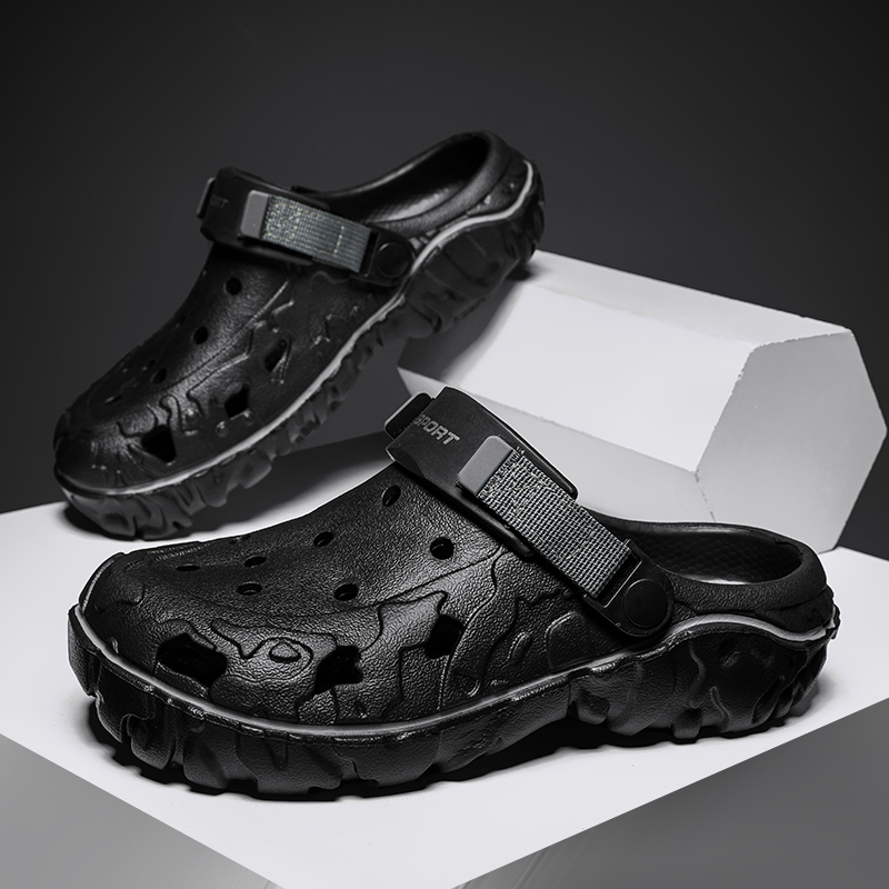 Men Shoes Size 46 - รองเท้าแตะผู้ชายแบบสวมหน้าร้อน กันลื่น ใส่ไปชายหาด แฟชั่นลำลอง ระบายอากาศ พื้นหนา