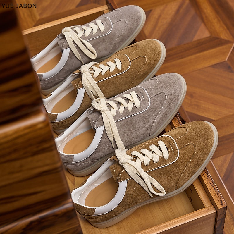 Men Shoes Trainers - รองเท้าหนังแท้สีน้ำตาลสไตล์เรโทรสำหรับผู้ชาย รุ่นใหม่ปี 2026 แบบผูกเชือก สวมใส่สบาย หนังวัวนุ่ม