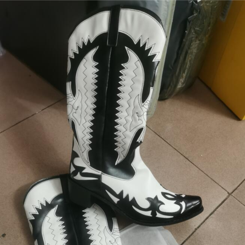 Men Shoes Size 46 - รองเท้าบูทคาวบอยแฟชั่นใหม่ปี 2027 สำหรับผู้ชาย ส้นกลาง สไตล์มอเตอร์ไซค์ ลำลอง