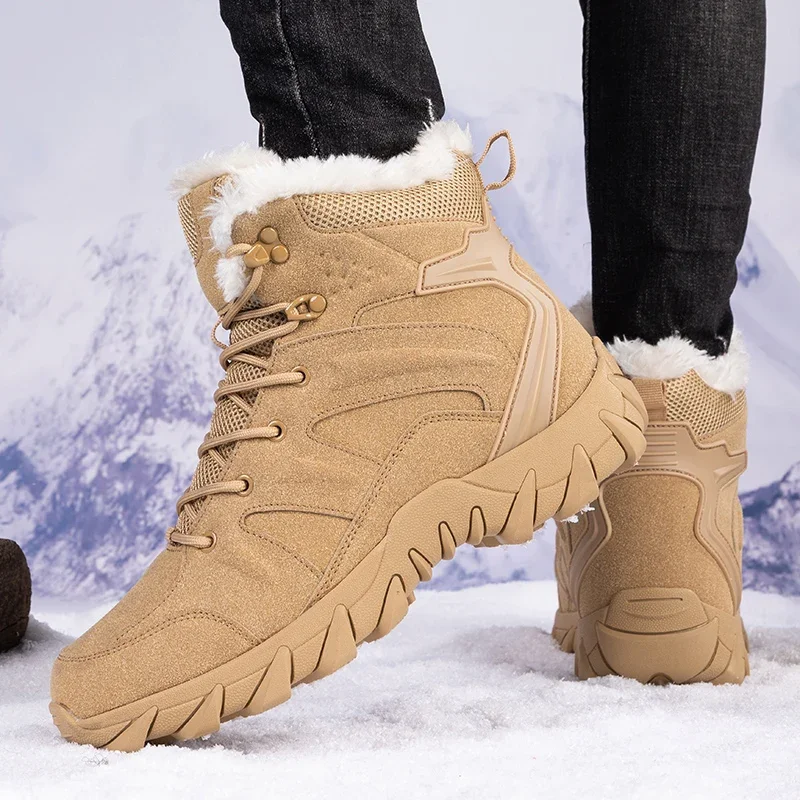 Hiking Boot Waterproof - รองเท้าบูทผู้ชายสำหรับฤดูหนาว รองเท้าบูททหารแบบผูกเชือก รองเท้าเดินป่า รองเท้าทำงาน รองเท้าปีนเขาแบบข้อเท้าสั้น รองเท้าบูททหารกันน้ำ