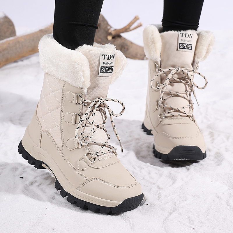 Hiking Boot Waterproof - รองเท้าบูทหิมะสำหรับผู้หญิงฤดูหนาว รองเท้าหนังกันน้ำ รองเท้าบูทข้อสั้นบุขนหนานุ่มพิเศษ รองเท้าบูทเดินป่าสำหรับผู้หญิง รองเท้าทำงาน รุ่นใหม่