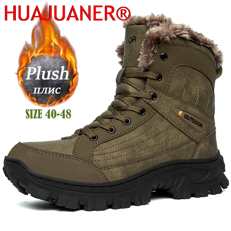 Hiking Boot Waterproof - รองเท้าบูทหิมะสำหรับผู้ชาย รองเท้าบูทข้อเท้าแบบมีพื้นรองเท้าหนาบุขนนุ่ม สวมใส่สบาย กันน้ำ กันลื่น รองเท้าบูทเดินป่าแบบอุ่น