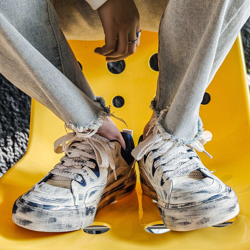 รองเท้าผ้าใบลำลองหนัง PU สีขาว - Men Shoes Runners บทวิจารณ์และราคา