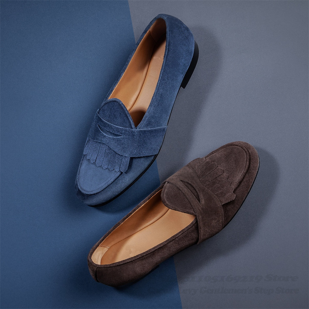 รองเท้าโลฟเฟอร์หนังกลับสีน้ำเง - Men Shoes Elegant บทวิจารณ์และราคา