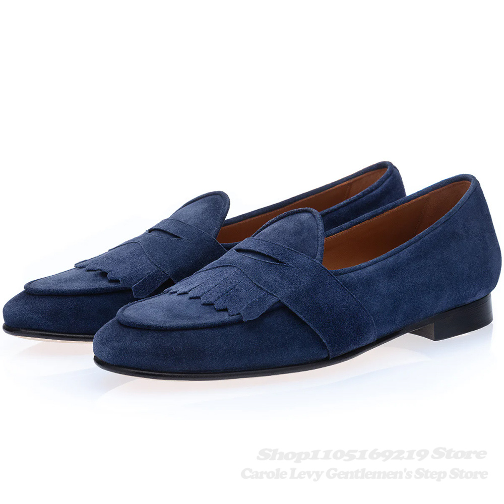 รองเท้าโลฟเฟอร์หนังกลับสีน้ำเง - Men Shoes Elegant บทวิจารณ์และราคา
